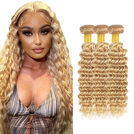 32 32 32 inch LadrXadr P27/613 Human Hair Bundles 613 Deep Wave Bundles Blonde Deep Curly Bundles Honey Blonde Deep Wave Bundles 613 and 27 Bundles