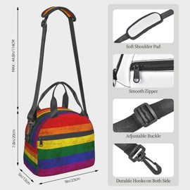 bassyil Rainbow Insulated Lunch Bag Reusable Lunch Box With Adjustable Shoulder Strap Cooler Tote Bag For Men Women