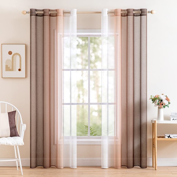 MIULEE Voile Sheer Curtains with 2 Panels for Living Room Elegant with Gradient Eyelets Window Curtain Balcony and Bedroom Decoration Living Room Bathroom Kitchen 140 x 260 cm Light Brown