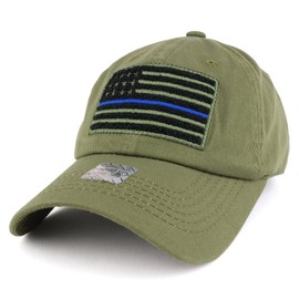 Trendy Apparel Shop U.S. American Flag Embroidered Cotton Adjustable Baseball Cap - Thin Blue - Olive