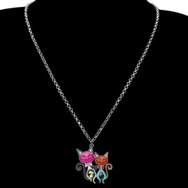 BONSNY Valentine's Day Enamel Rhinestone Couples Cat Necklaces Pendant Original Design for Women Jewelry