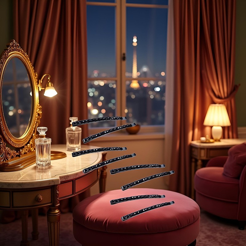 20 Pcs Black Rhinestone Hair Clips - Shiny Crystal Barrettes