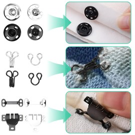 GUSDYIT 200 Pairs Sewing Hooks and Eyes Closure Set with 2PCS Sewing Tools, Replacement Clasps for Clothing and Bra, Sew on Snaps