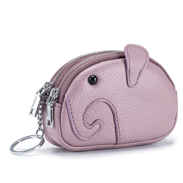 Women's Coin Purse, Key Case, Genuine Leather, Cute Elephant, Mini