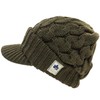 Logos Knit Hat with Brim Solid Color Cable Knit, Khaki