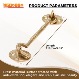 4 Inch Hook and Eye Latch Cabin Hook and Eye 2Pcs Brass Heavy Duty Cabinet Latches for Door Gate Window Closet Shed Brass Color