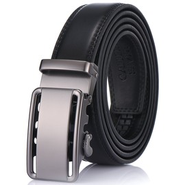 GALLERY SEVEN Mens Leather Ratchet Belt - Classic Bilinear Design - Obsidian - Adjustable from 28" to 44" Waist