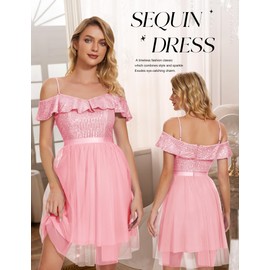 Wedtrend Women's Sparkly Cocktail Dresses A Line Swing Homecoming Dresses Semi Formal Dress for Teens Disco Outfit 80s Prom Dress WTS6002PinkL