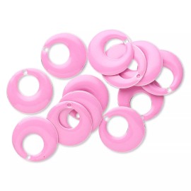 Platinum Drop, 12 Silver Plated & Hot Pink Enamel 17mm Round GO GO Charms *