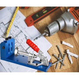 Pocket Hole Jig Kit Tool for Carpentry Positioner Pocket Dowel Hole Jig System Set with Drill Bit Square Driver Screws 48 PCS Aluminum Woodworking Punch Locator Kit