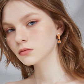 VONALA Fox Earrings for Women 925 Sterling Silver Fox Leverback Dangle Earrings Animal Dangle Drop Earrings Fox Jewelry for Women Teen Girls Birthday Gift