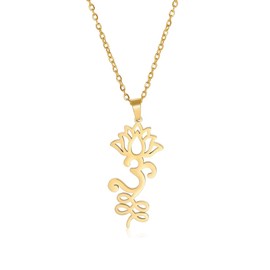 UNIFT Lotus Flower Om Necklace for Women Stainless Steel Chic Aum Om Ohm Lotus Flower Pendant Necklace Hindu Meditation Jewelry Gift (gold 1)