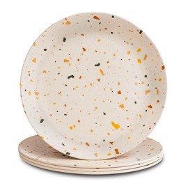Nook Theory 4-Pack Bamboo Fiber Dinner Plates - Alternative for Plastic Plates, Toddler & Kids Plates, Dishwasher Safe, Food-Grade Bamboo Plates Reusable - Lightweight Dinner Plates (Celebration 10")