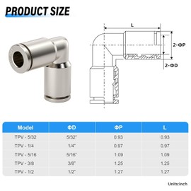 TAILONZ PNEUMATIC 3/8 OD Elbow Copper nickel plating Push to Connect Fittings Tube Connect Push Fit Fittings Tube Fittings Push Lock PV-3/8（Pack of 2）