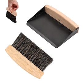 Table Brush, Table Brush, Mini Broom Table Brush, Metal Dustpan, Wooden Table Brush, Suitable for Kitchen, Living Room and Office Surfaces, Black