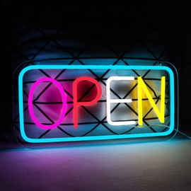 qbanziou Open Neon Sign for Business，Led Sign Hanging Window Wall Decor Open Signs for Business,Coffee, Shop, Bar, Bakery,Hotel Store