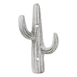 Ebros Gift Pack of 2 Rustic Western Distressed Off White Metal Desert Saguaro Cactus 2-Pegs Wall Hooks Sculptures Home Decor Organizer for Living Room Mudroom Entrance Kitchen Garage