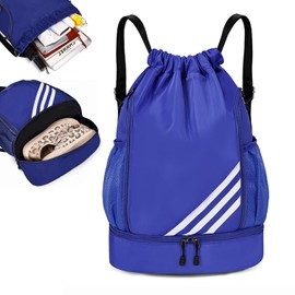Mochila Deportiva con Cordón, Bolsas de Cuerdas para El Gimnasio, Compartimento para Zapatos y Bolsillo a Prueba de Humedad, Mochila de Cordón, Adecuada para Fitness y Natación (Azul)