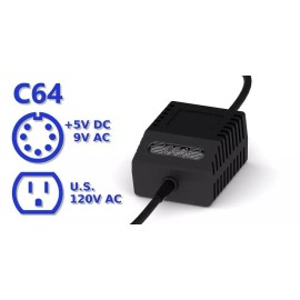 Keelog C64 PSU Classic Black US - Replacement Commodore 64 Power Supply, US Plug