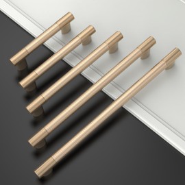 ROMATEE 10 Pack 10 Inch254mm Knurled Brushed Brass and Gold Kitchen Cabinet Handles,Brushed Gold Cabinet Pulls Kitchen Cabinet Hardware Cupboard Handles Drawer Handles Cupboard Pulls