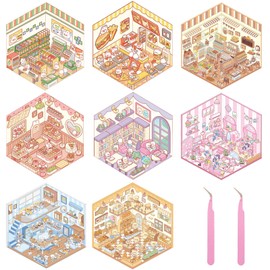 8 Sets DIY 3D House Stickers, 3D Sticker Scene Miniature Scene Stickers, Cute Cartoon Sticker Scenes for Adults Kids, Make Your Own Stickers, Fun Room Sticker Book
