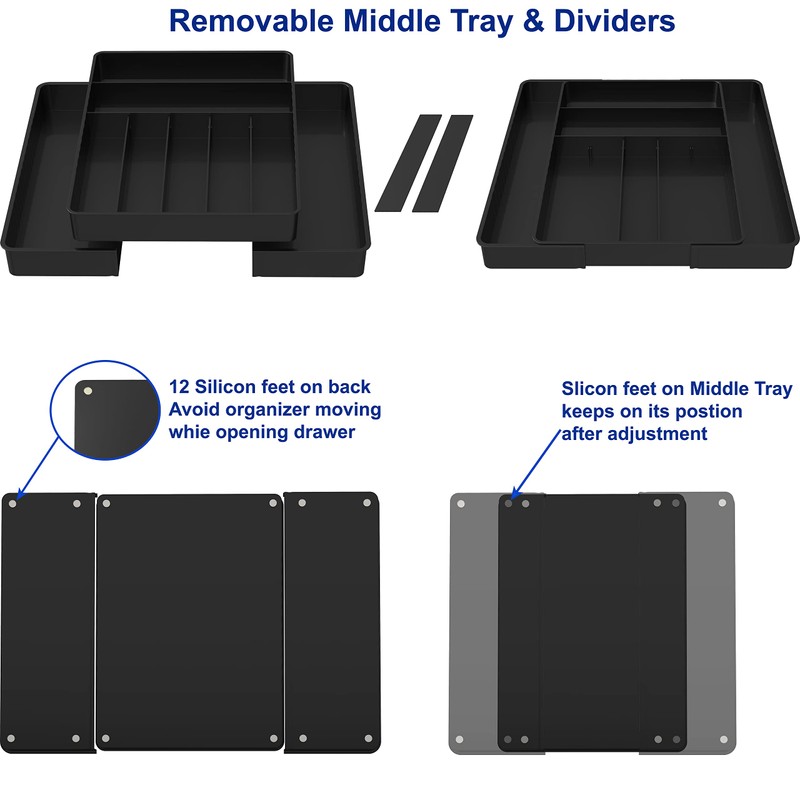 Simple Houseware Expandable Kitchen Drawer Flatware Organizer, Black – Adjustable