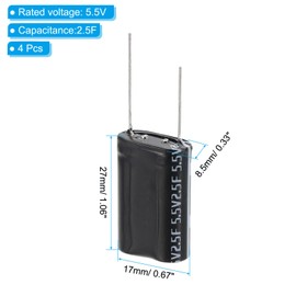 PATIKIL 4Pcs 5.5V 2.5F Super Capacitor, 0.67 x 0.33 x 1.06 Inch Aluminum Super Capacitors Winding Type Energy Storage for on Board Backup Energy Storage, Black