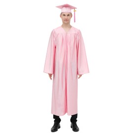 GraduationMall Shiny Graduation Cap and Gown with 2025 Tassel for High School and Bachelor Pink 51(5'6"-5'8")