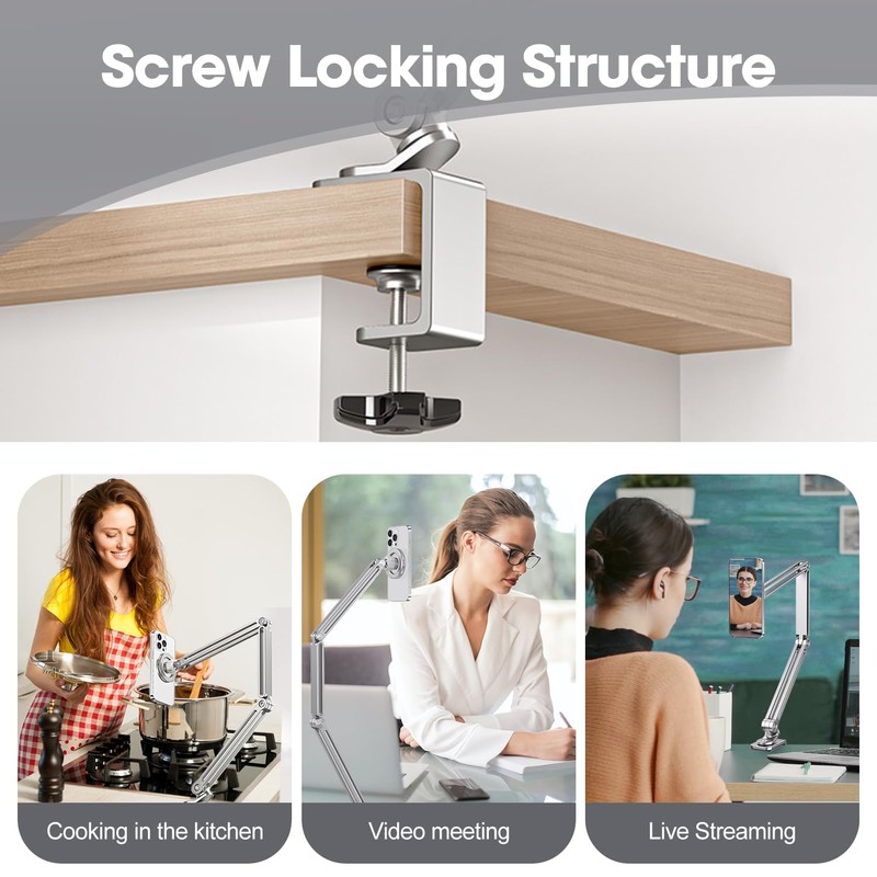 Magnetic Gooseneck Phone Holder for Bed & Desk, Adjustable Arm