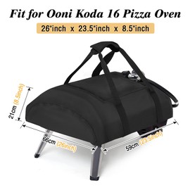 Fenghome Pizza Oven Cover for Ooni Koda 16, 600D Waterproof Pizza Oven Carry Bag Oxford Fabric Pizza Oven Carry Bag with New Top Zip Pocket Pizza Oven Accessories - Black (66 x 60 x 22 cm)