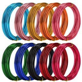 Belle Vous Aluminium Wire Jewellery Wire Craft Wire Colourful (Pack of 10) - Aluminium Wire Thickness 10 Aluminium Wire Rolls 5 m - 10 Colours - Flexible Metal Wire Bending Wire for Crafts, Floristry,
