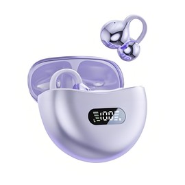 BEVCEFCC Open Ear Headphones Bluetooth 5.4 Clip On Headphones Wireless Headphones Sport Air Line Bone Sound Headphones Sport with Ear Clip Digital Display LED for Jogging / Running (Purple)