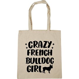 Hippowarehouse Crazy french bulldog girl - dog Tote Shopping Gym Beach Bag 42cm x38cm, 10 litres