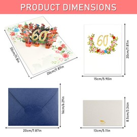 SHOWHEEL 60.Geburtstagskarte,3D Pop Up Karte 60 Geburtstag,60. 3D Geburtstag Grußkarte,Blume Pop Up Geburtstagskarte 60. Geburtstag Geschenk zum 60 Geburtstag Mutter Frau Oma Freund, 60-Mehrfarbig