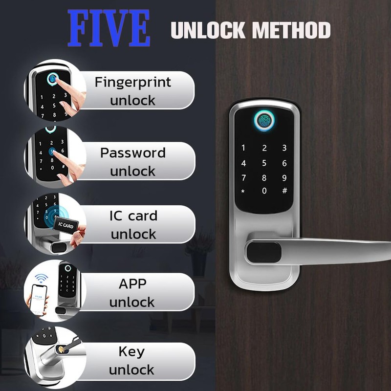 Xenocam Smart Door Lock with Handle,Keyless Entry,8-in-1 Fingerprint Door Lock