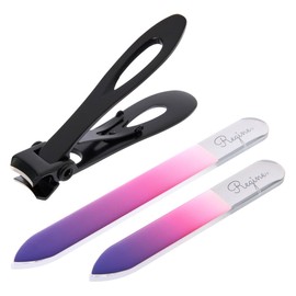 Regine Switzerland Nano Glass File Set: Professional Heavy Duty Glass Nail Files with Case Kit - Reusable Crystal Fingernail Manicure and Pedicure Tools for Men, Women, and Adults (Purple Ombre)