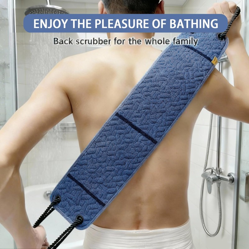Double Sided Back Scrubber with Long Handle, Exfoliating Shower Brush