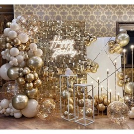 Kate Square Light Gold Sequin Wall Panels Shimmer Wall Birthday Party Backdrop Decorations (Pack of 12)