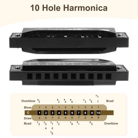 Diatonic C Key Harmonica, 10 Hole 20 Tone Blues Harp Stainless Steel Mouth Organ Ideal for Adults Beginners Students Performers, Perfect Gift for Christmas Birthdays & Music Lovers