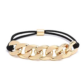 Rosemarie Collections Women's Versatile Hair Wrap Tie With Gold Tone Chunky Curb Chain Link Detail Stretch Bracelet