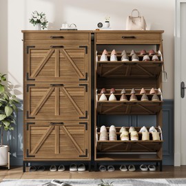 Jocoevel Entryway Shoe Cabinet Storage Hidden Shoe Organizer with Flip Drawers Brown for Door Entry, Hallway, Living Room