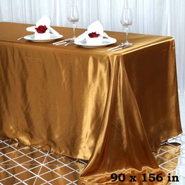 BalsaCircle 90x156 inch Gold Satin Rectangle Tablecloth Table Cover Linens for Wedding Table Cloth Party Reception Events Kitchen Dining