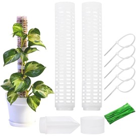 Poste de musgo, para plantas Monstera y trepadoras, estaca de plantas desmontable, con 20 lazos, juego de musgo de plástico seccional, para soporte de vid interior, varilla de enrejado de crecimiento