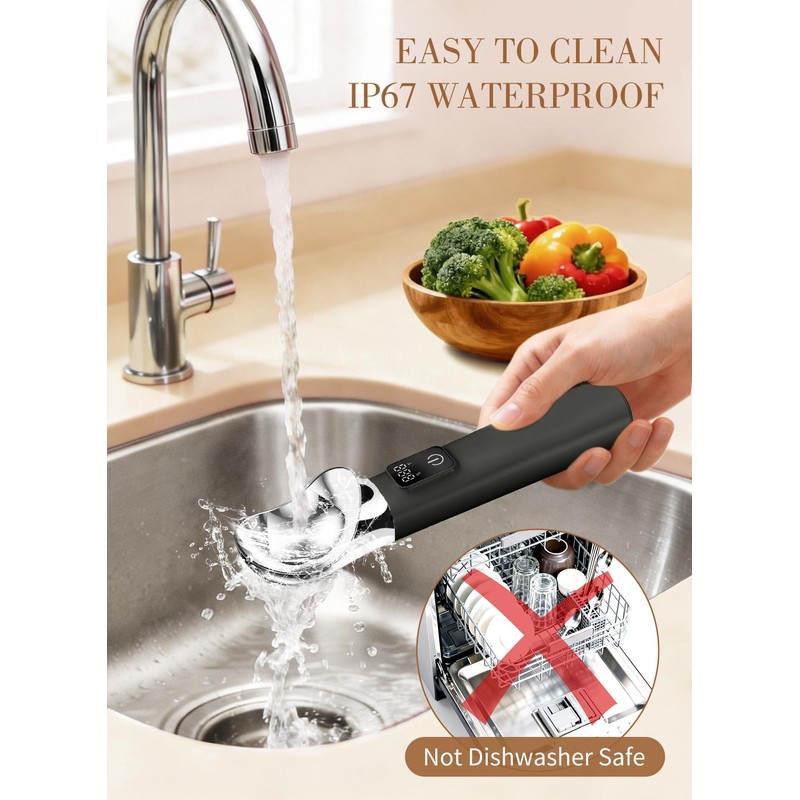 Ice Cream Scoop, Heated Ice Cream Scoop Rechargeable | Black