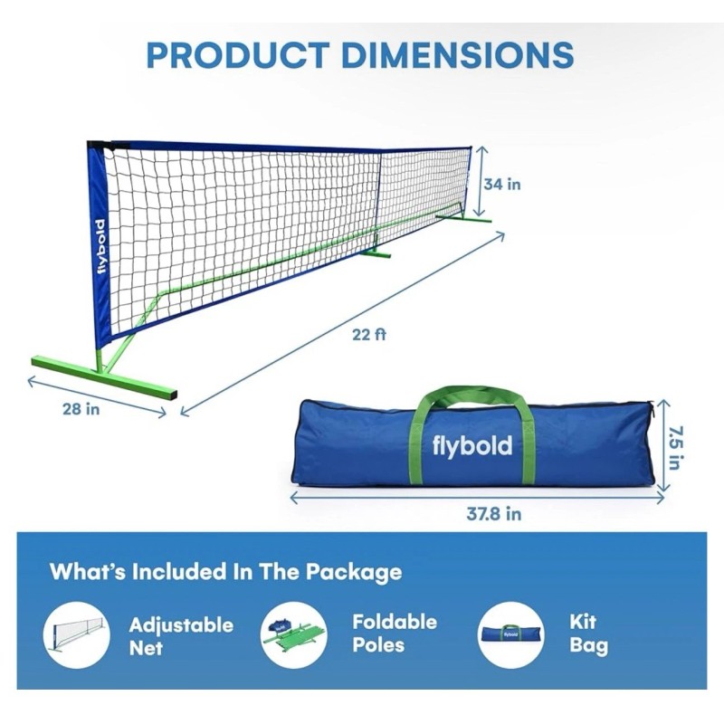 flybold Pickleball Net |Portable Set with/without 4 white|green|bl