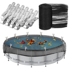 Hlimior 24 Feet Round Leaf Net Cover for Above Ground Pool, Winter Cover Mesh Cover with 16 Pcs Large Metal Clips，Pool Safety Net Fits 24FT Above Ground Pools, Keeps Leaves Out of Your Pool （Black）