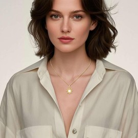 Gold Plated Sun Pendant Necklace, White Opal Centre, Cubic Zirconia Accents, October Birthstone