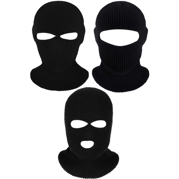 Blulu 3 Pieces Knit Full Face Cover Winter Balaclava Face Covering Thermal Ski Cover for Adult（Black）