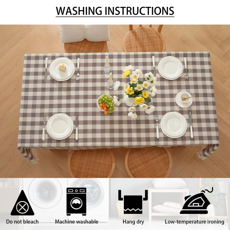 Checkered Tablecloth Rectangle Washable Buffalo Plaid Table Cloth Cotton Linen