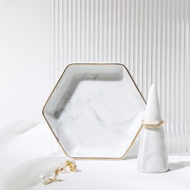 EZ PEACH Marble Ring Holder and Ring Dish for Nightstand Ceramic Cone Tower Shape Decorative Display Stand for Jewelry Ring/Wedding Ring 3pcs set (Grey)